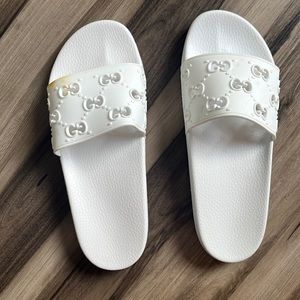 White Gucci slides